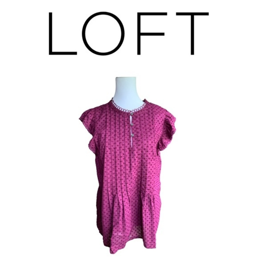 LOFT Plum Ruffle‎ Cap Sleeve Blouse Top Shirt Large Petite